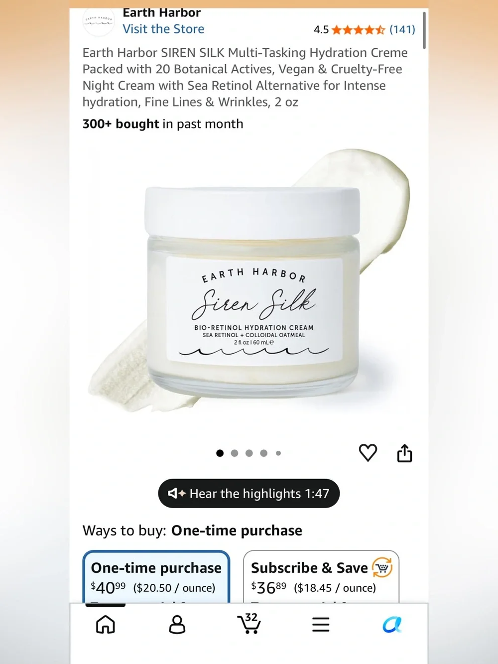 Earth Harbor Siren Silk Bio-Retinol Hydration Cream -New